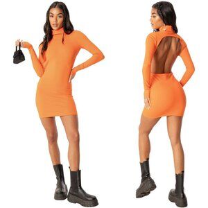 Edikted Rhani Open-Back Bodycon Mini Dress Women's Medium Orange Going Out NWT